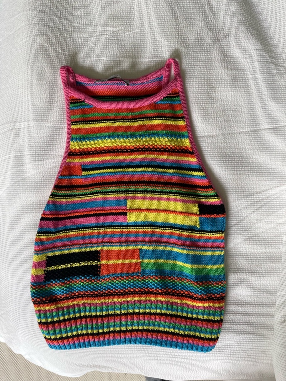 Zara Multicolor Striped Knit Halter Tank - Pink Trim